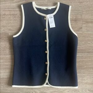 Navy Sleeveless Vest with Cream Trim